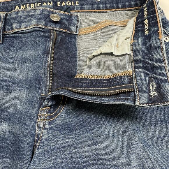 American Eagle Stretch Low Rise Baggy Wide Leg Jeans Raw Hem Size 8 Short Grunge - Picture 4 of 9